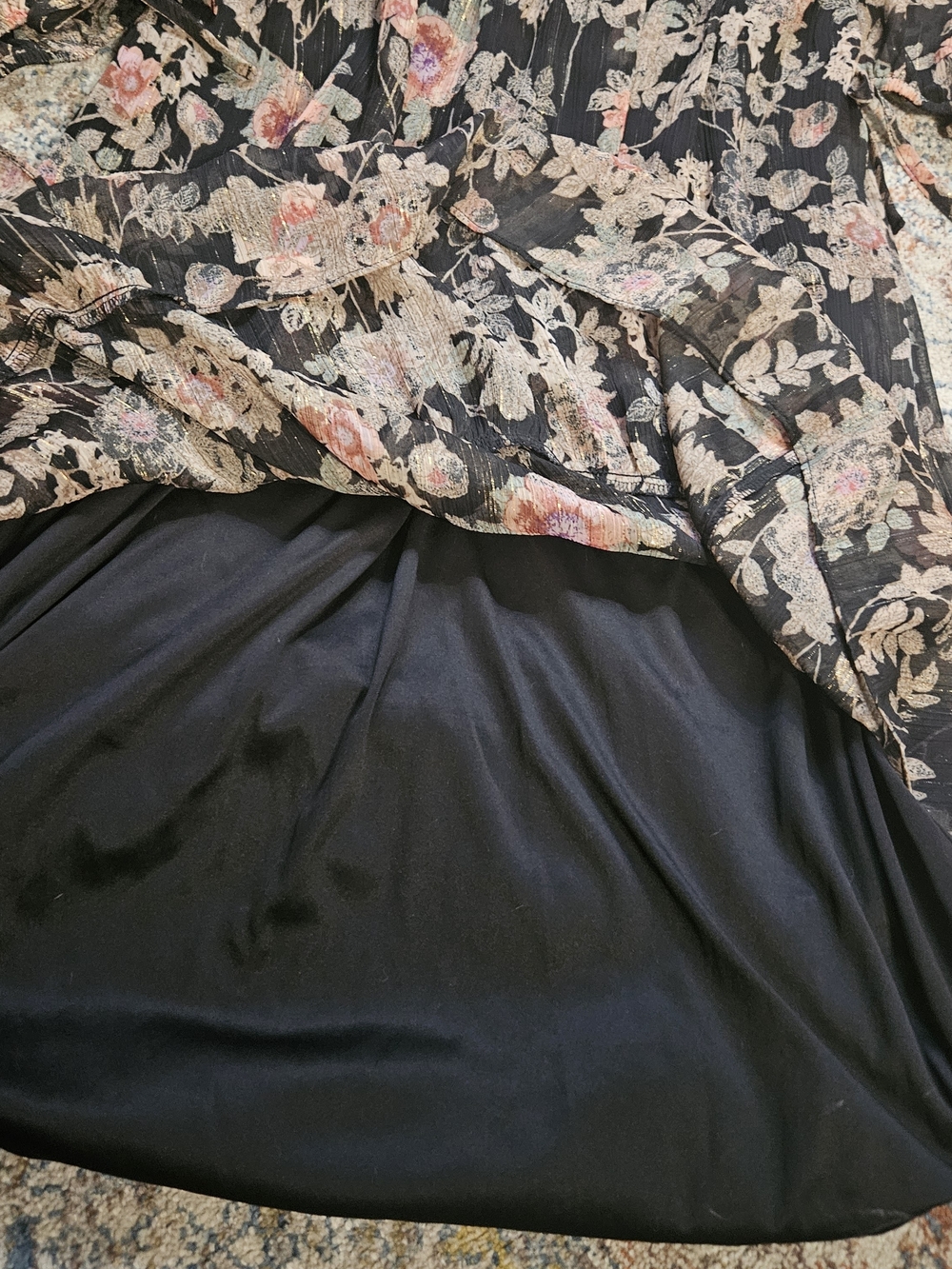 LC Lauren Conrad Black Floral Midi Dress with Pink and Green Accents - Picture 9 of 13